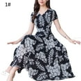 thumbnail image 1 of Robe Maxi pour Femme à Imprimé Floral, Taille Ajustée, Grand Mouvement, Col en V, Manches Courtes, 1 of 7