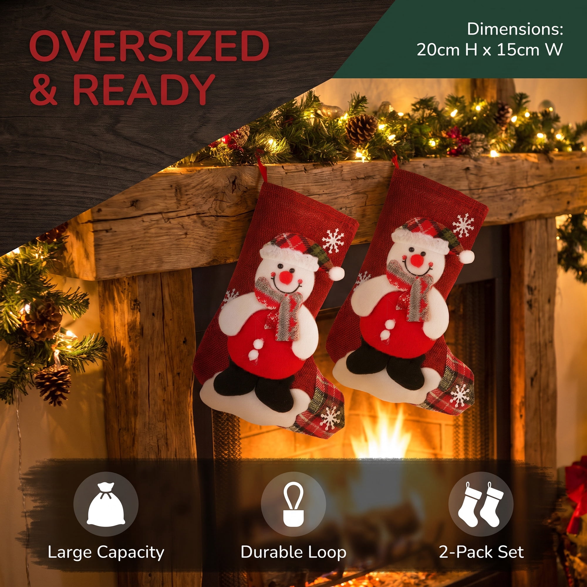 Unique Bargains 2 Pack Cartoon Christmas Stockings Assorted Garland Accents Snowman 8"