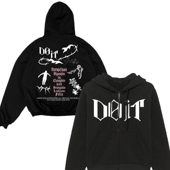 Kpop Stray Kids SKZ Do IT Merch Zipper Hoodie – Unisex World Tour Members Zip Up Hooded Sweatshirt, Casual Streetwear STAY Support