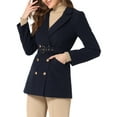 thumbnail image 4 of INSPIRE CHIC Women's Notched Lapel Long Sleeves Double Breasted Winter Trenchcoat XS Dark Blue, 4 of 6