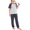 thumbnail image 2 of Amidoa Girls 2 Piece Outfits Summer Clothes Short Sleeve Cute T-Shirt and Casual Shorts Kids Clothing Sets Gray Size 9, 2 of 7