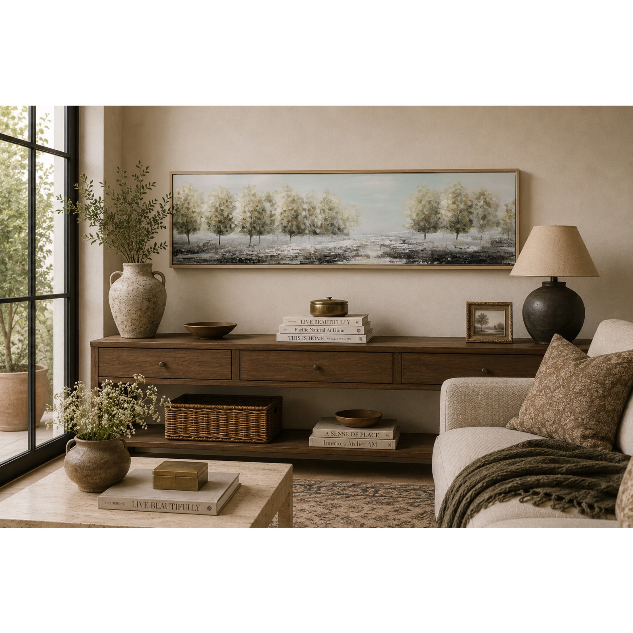 71" x 20" Tree Framed Wall Art with Tan Frame, by DecMode
