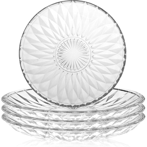 Textured Clear Glass Appetizer Plates, 5.91 Inch Round Small Dessert Snack Serving Plates