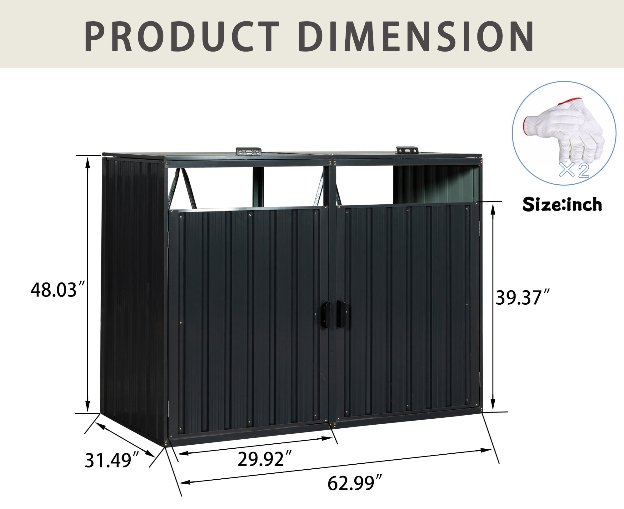 IMagacFun Metal Outdoor Garbage Bin Shed for 2 Trash Cans, Stainless Galvanized Steel Storage Shed for Garden Yard Lawn Black