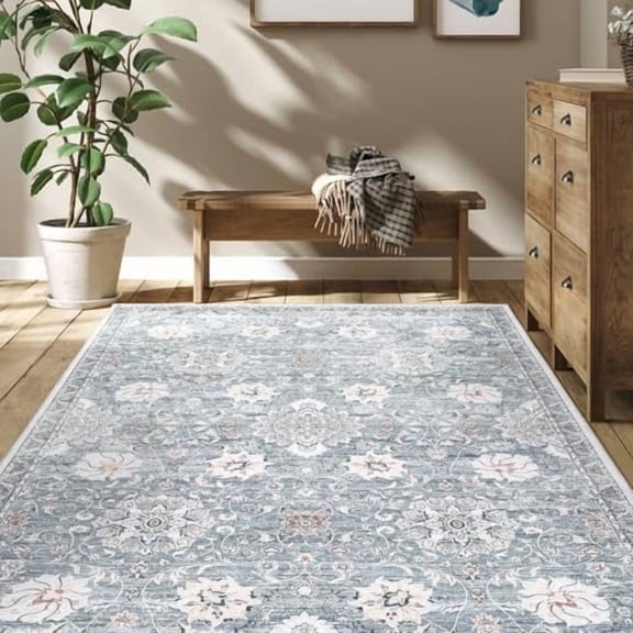 Washable Area Rug 5x7,Large Soft Rugs for Living Room Vintage Carpet Area Rugs for Bedroom Dining Room Non-Slip Stain Resistant Under Table Rug,Farmhouse Floor Cover