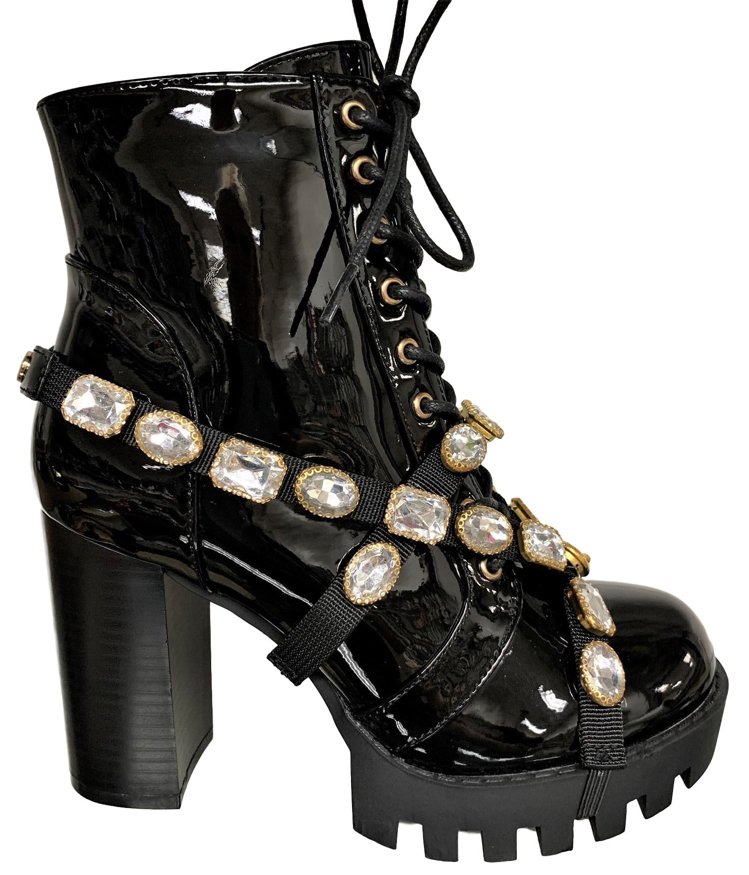 RQWEIN Womens Leather Military Up Buckle Combat Boots with Mid-Heel Leisure Rome Square Med Heels Short Booties Shoes 