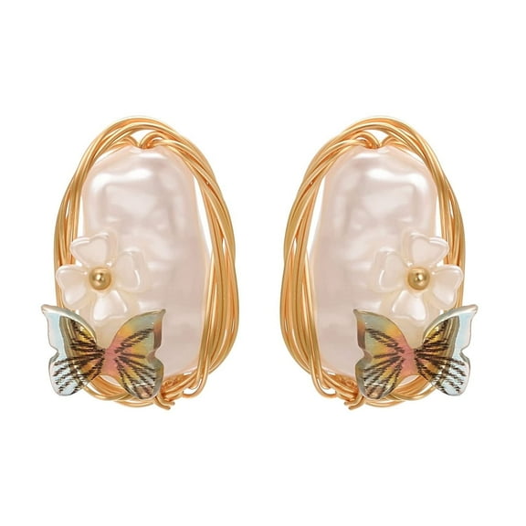 Airokiy Vintage Imitation Pearl Stud Earrings For Women Gold Plated Flower Earring Hypoallergenic Trendy Jewelry