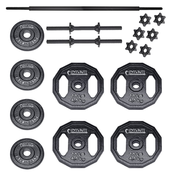 Set de pesas 50 libras CENTURFIT mancuernas Discos Barra