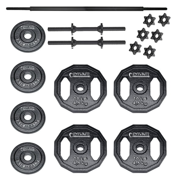 Set de pesas 50 libras CENTURFIT mancuernas Discos Barra