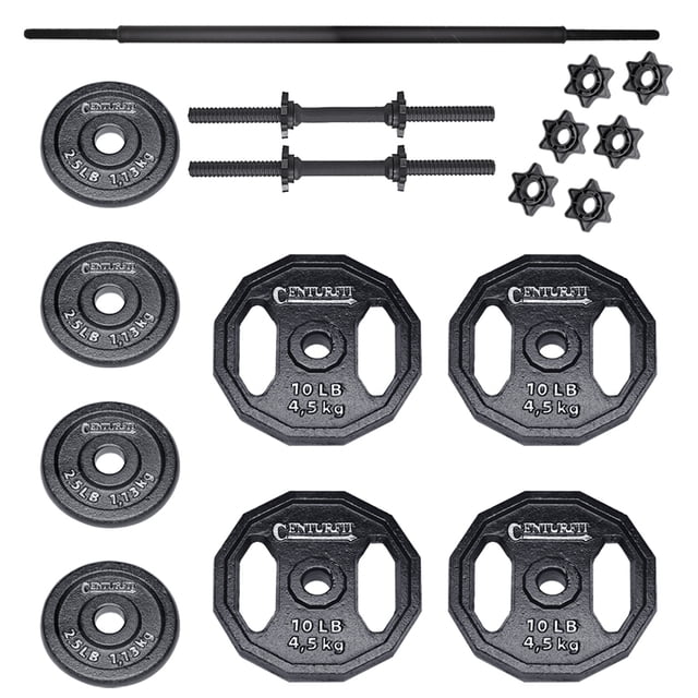 Set de pesas 50 libras CENTURFIT mancuernas Discos Barra