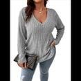 thumbnail image 3 of Suéter Informal de Punto con Cuello en V y Larga para Mujer, Talla Grande Gris XXXL, 3 of 8