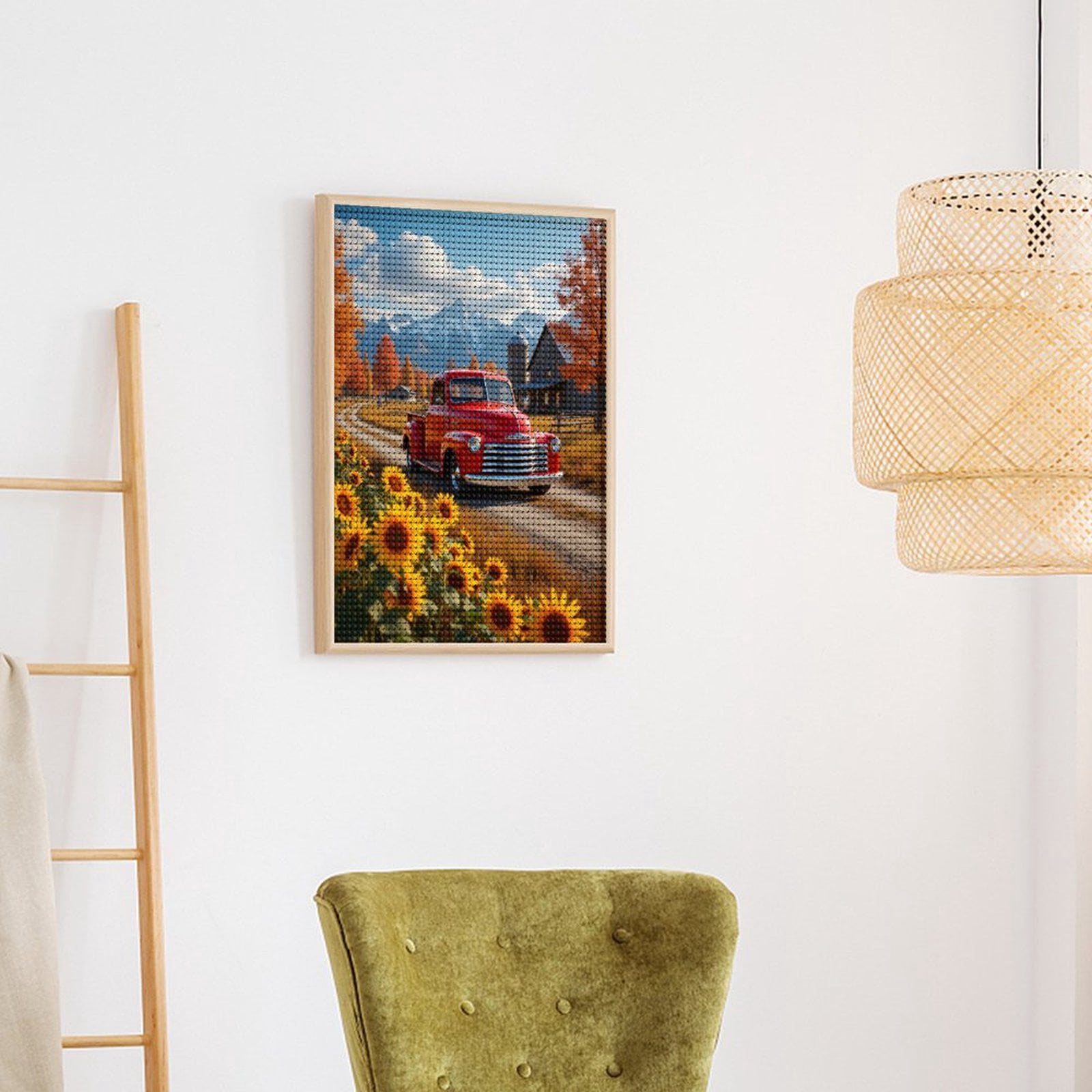 Diamond Art Kits for Adults, Vintage Red Truck Country Landscape 5D Diamond Painting Kits for Adults Beginners, DIY Full Drill Diamond Painting, Gem Art and Crafts 12x16