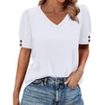 thumbnail image 7 of Xijirk Women's V-Neck Short Sleeve Blouse Puffed Sleeve T-Shirt with Button Casual Top for Everyday Wear,XL, 7 of 7