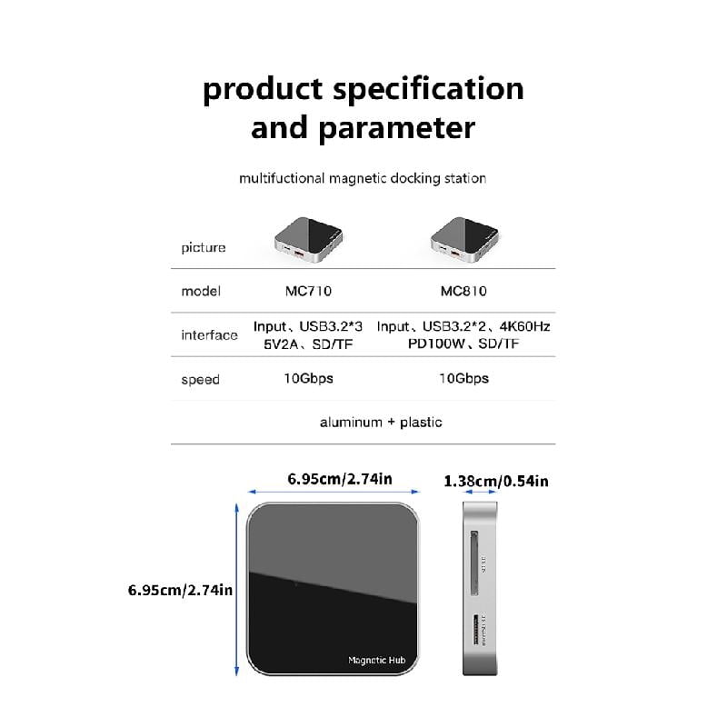 Magnetic USB C Adapter 7/8 Port Docking Station PD100W Fast Devices Connection