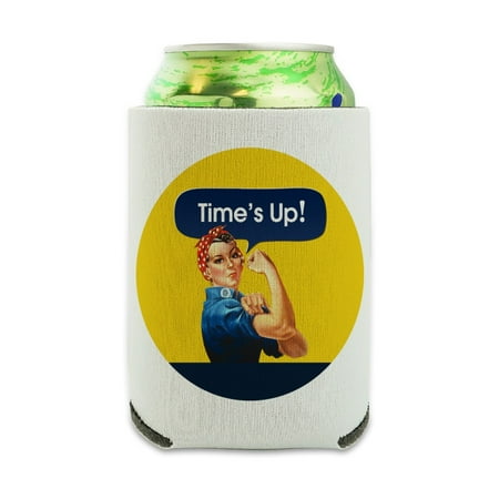 

Time s Up Says Rosie the Riveter Can Cooler - Drink Sleeve Hugger Collapsible Insulator - Beverage Insulated Holder