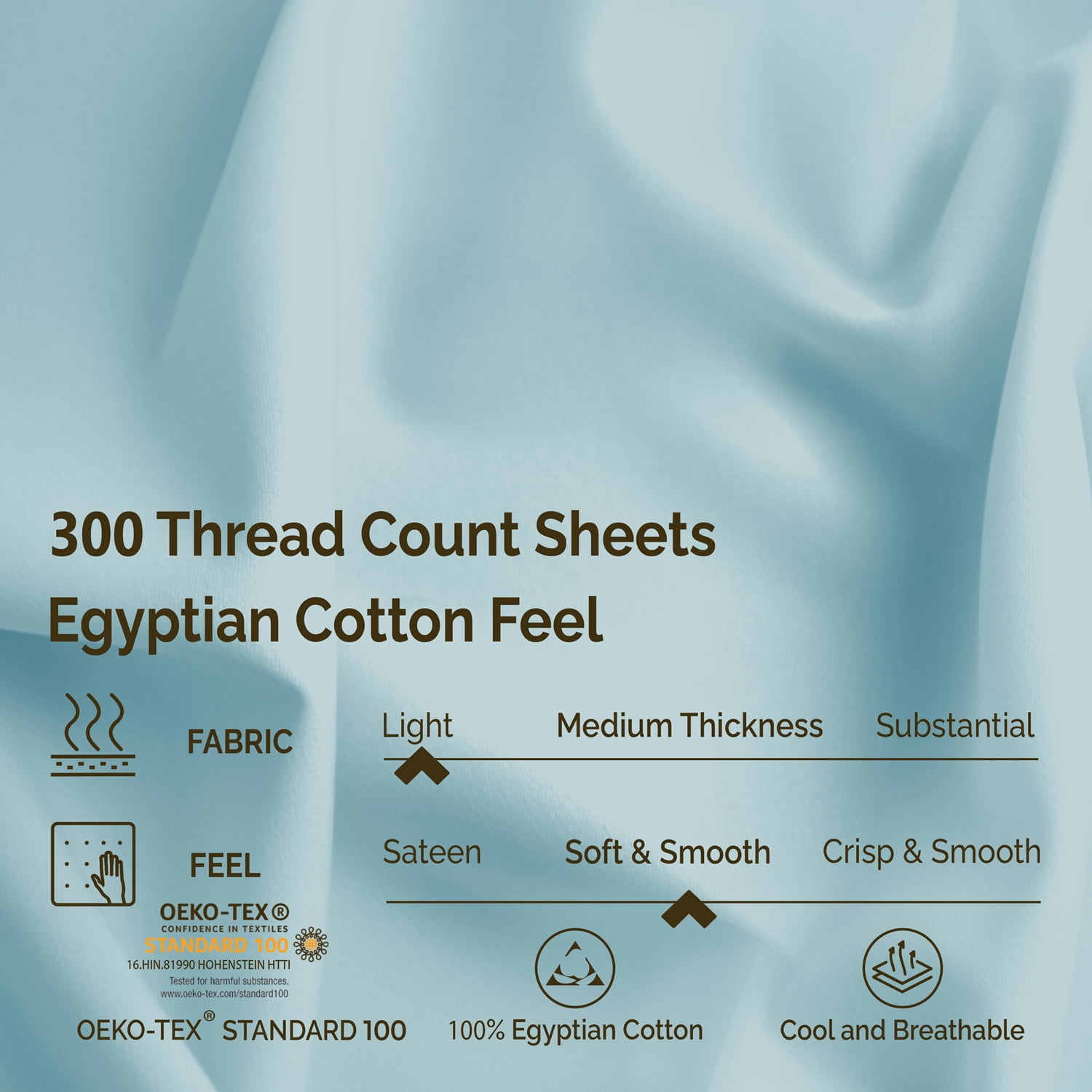Superior 4-Piece 300 Thread Count Light Blue Egyptian Cotton Sheet Set, King