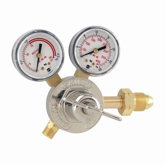 Gas Regulator, Acetylene, Single Stage, 0.825"-14 Inlet, 9/16"-18 Outlet, 15 psi
