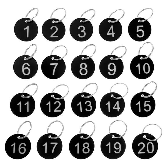 Hemobllo 1 Set Black Plastic Number Label Cards with Round Hole for Restaurant Table Display and Key Identification Tags