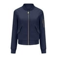 thumbnail image 5 of IROINNID Women's Casual Short Jacket Stand Collar Solid Color Jacket Long Sleeve Outwear, Navy, 5 of 9
