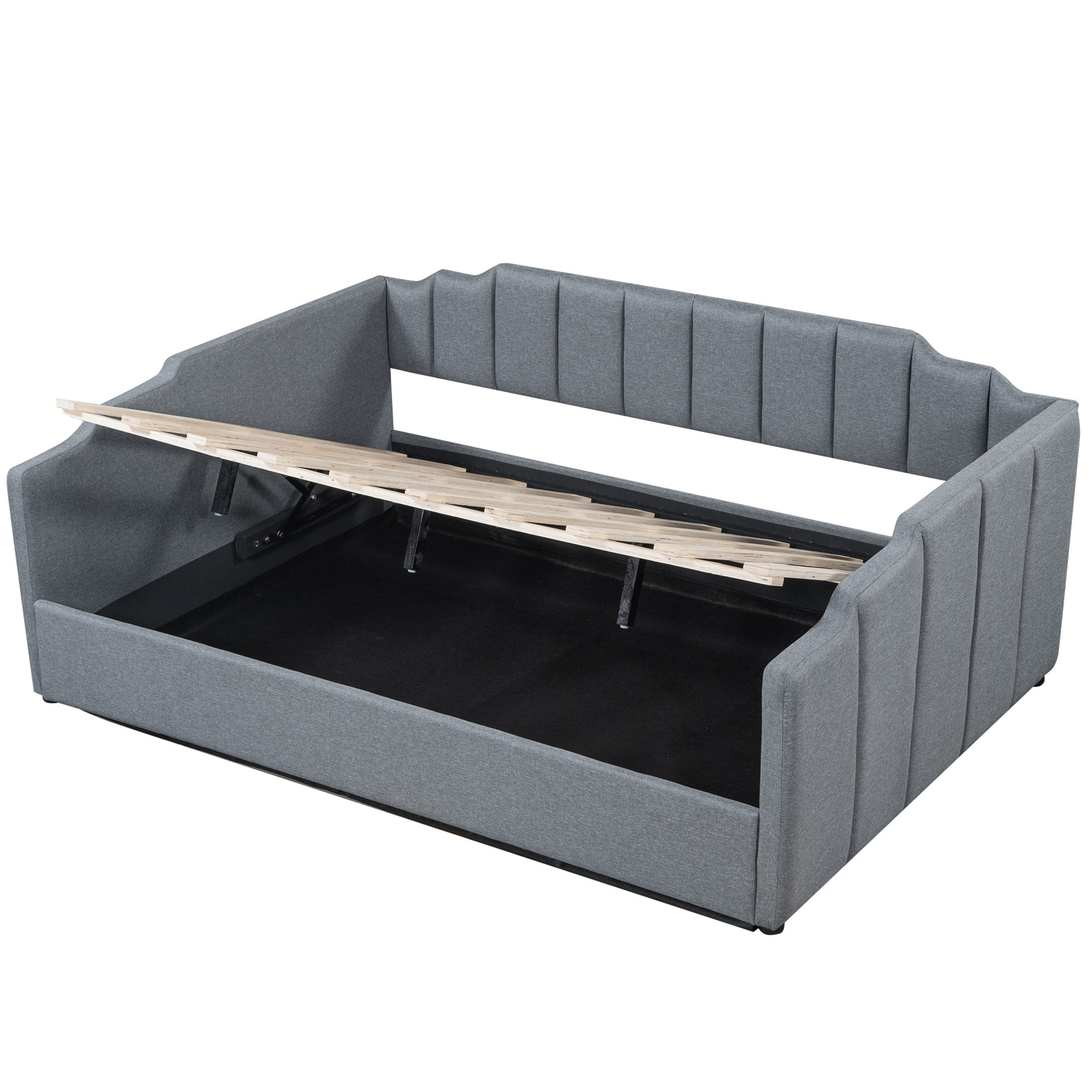 Noble House Full Upholstered Daybed, Modern Linen Sofa Bed with Large Underbed Storage, Small Space, Gray