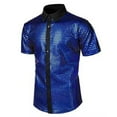 thumbnail image 6 of Happydeer Men Club Shirt Mens 70s Disco Costume Vinatge Turn-down Collar Reflective Shiny Sequins Short Sleeve Button Down Shirt (Black, M), 6 of 13