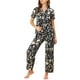 thumbnail image 1 of Conjunto de pijama de satén para mujer INSPIRE CHIC, top de manga corta y pantalones, 2 piezas, pijamas S en negro y blanco, 1 of 6