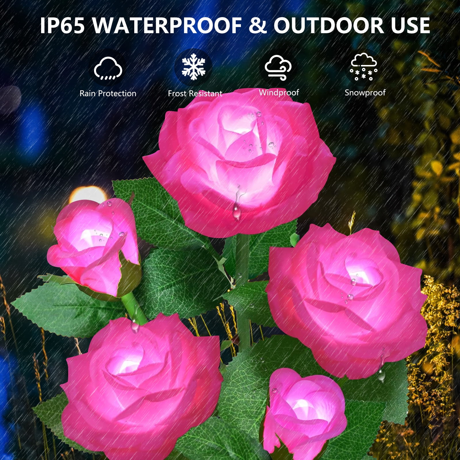 4 Pack Solar Rose Flower Lights, Outdoor Solar Garden Lights, LED Waterproof Solar Lights for Pathway Patio Yard Decor, Pink