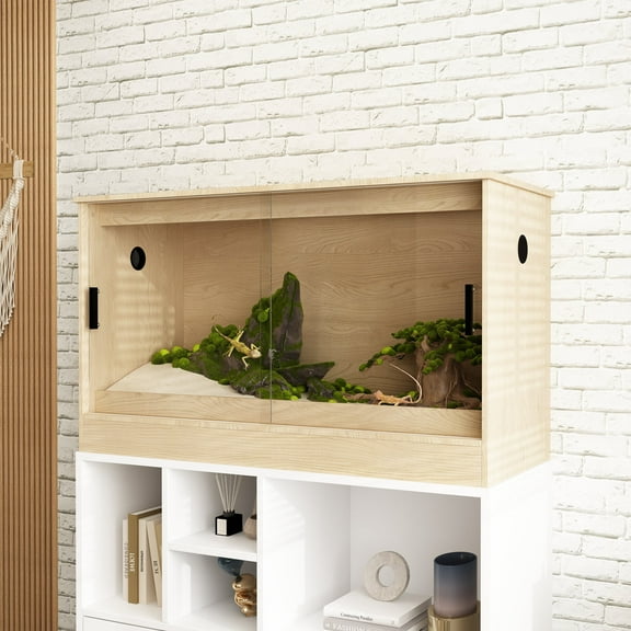 NARTRU 90 Gallon Large Wooden Reptile Habitat Terrarium Tank with Glass Sliding Doors, Screen Ventilation