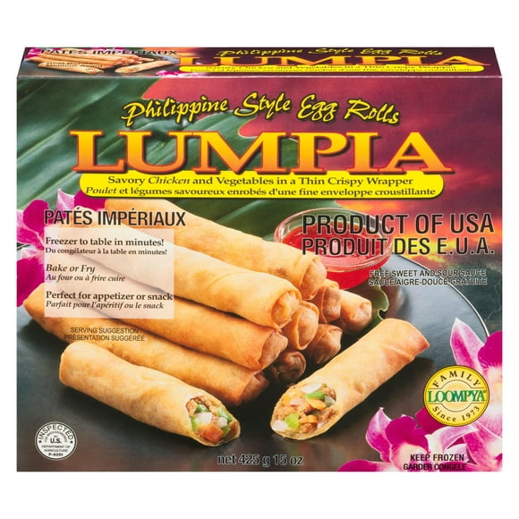 LUMPIA - Poulet et légumes savoureux enrobés d’une fine enveloppe croustillante Poids net. 425 g 15 Oz