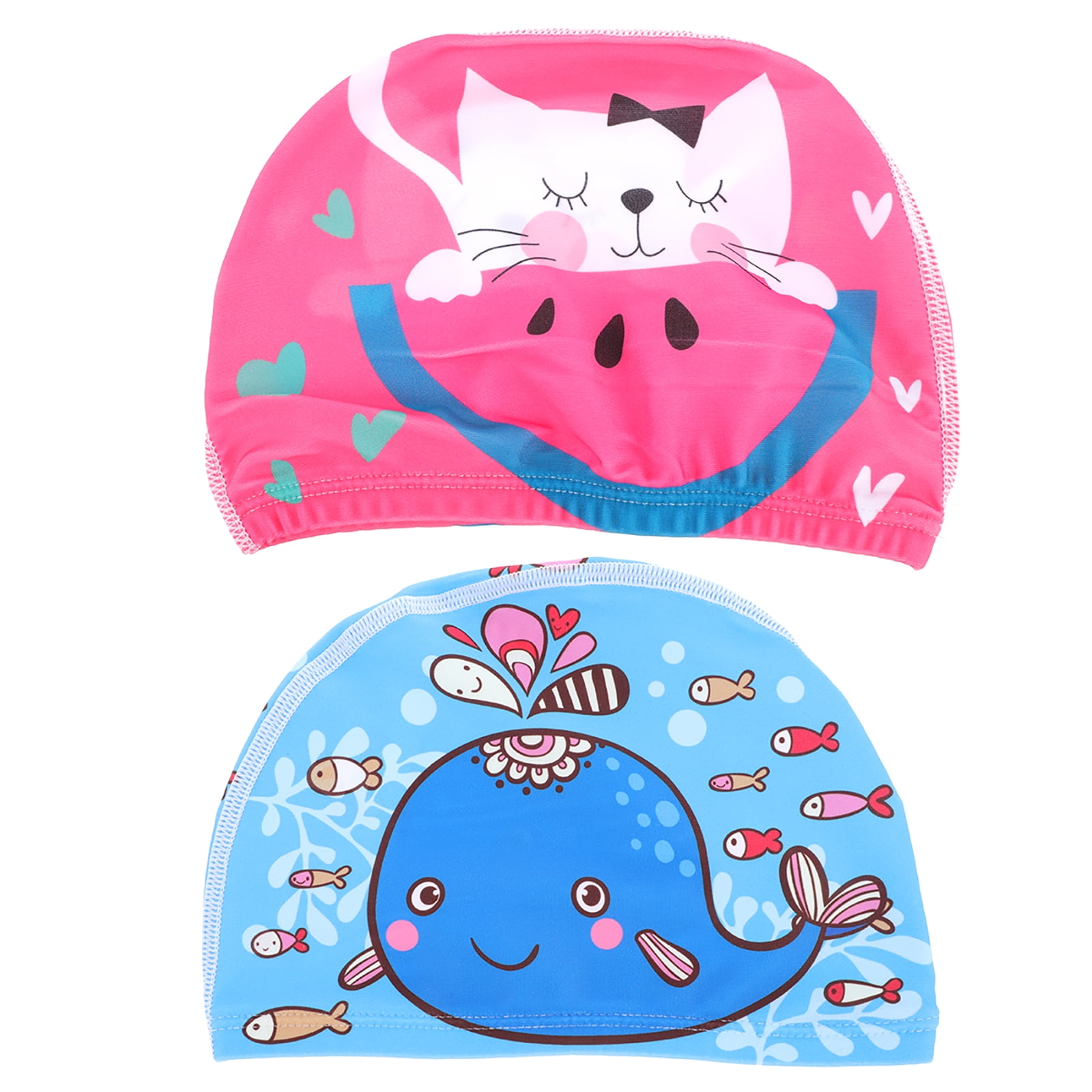 NUOLUX 2Pcs Fashion Ear Protection Swimming Caps Cartoon Waterproof