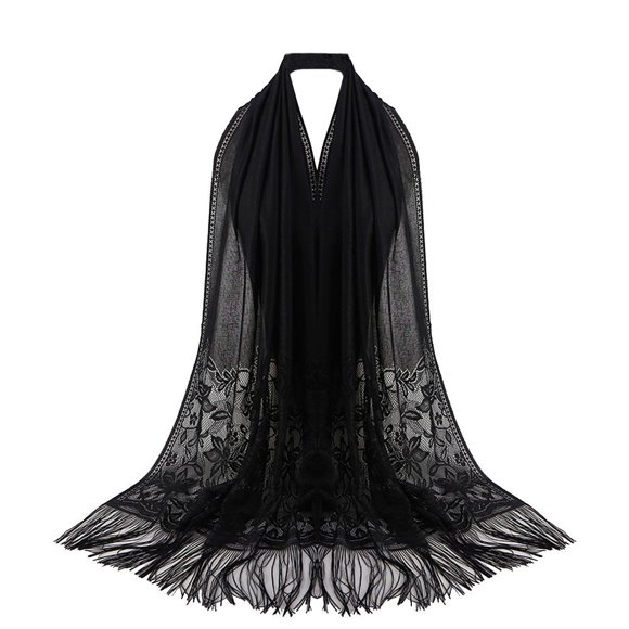 Women Muslim Islamic Tassel Lace Hollow Long Hijab Scarf Shawl Wrap Stole