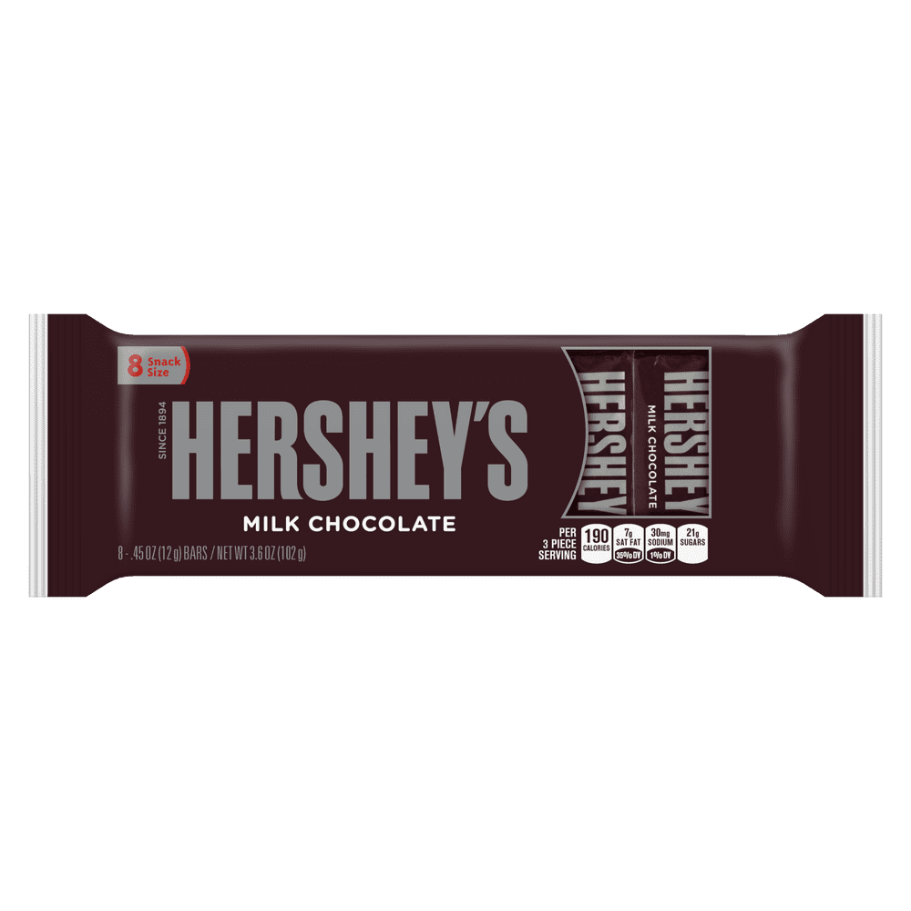 HERSHEY'S, Milk Chocolate Snack Size Candy Bars, Bulk, 3.6 oz, Pack, 8