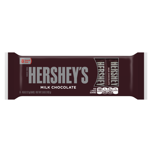 HERSHEY'S, Milk Chocolate Snack Size Candy Bars, Bulk, 3.6 oz, Pack, 8