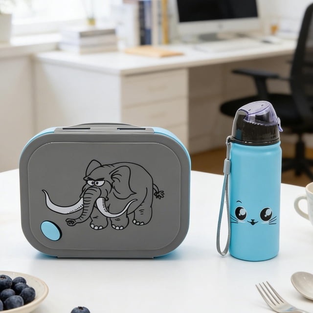 EGNMCR Kitchen Gadgets, Kitchen Accessories, Kitchen Utensils Cute Kids' Lunch Box And Water Bottle Set 4-Compartment Plastic Lunch Box Microwave-Safe Lunch Box Plastic Lunch Box Water Cup Set