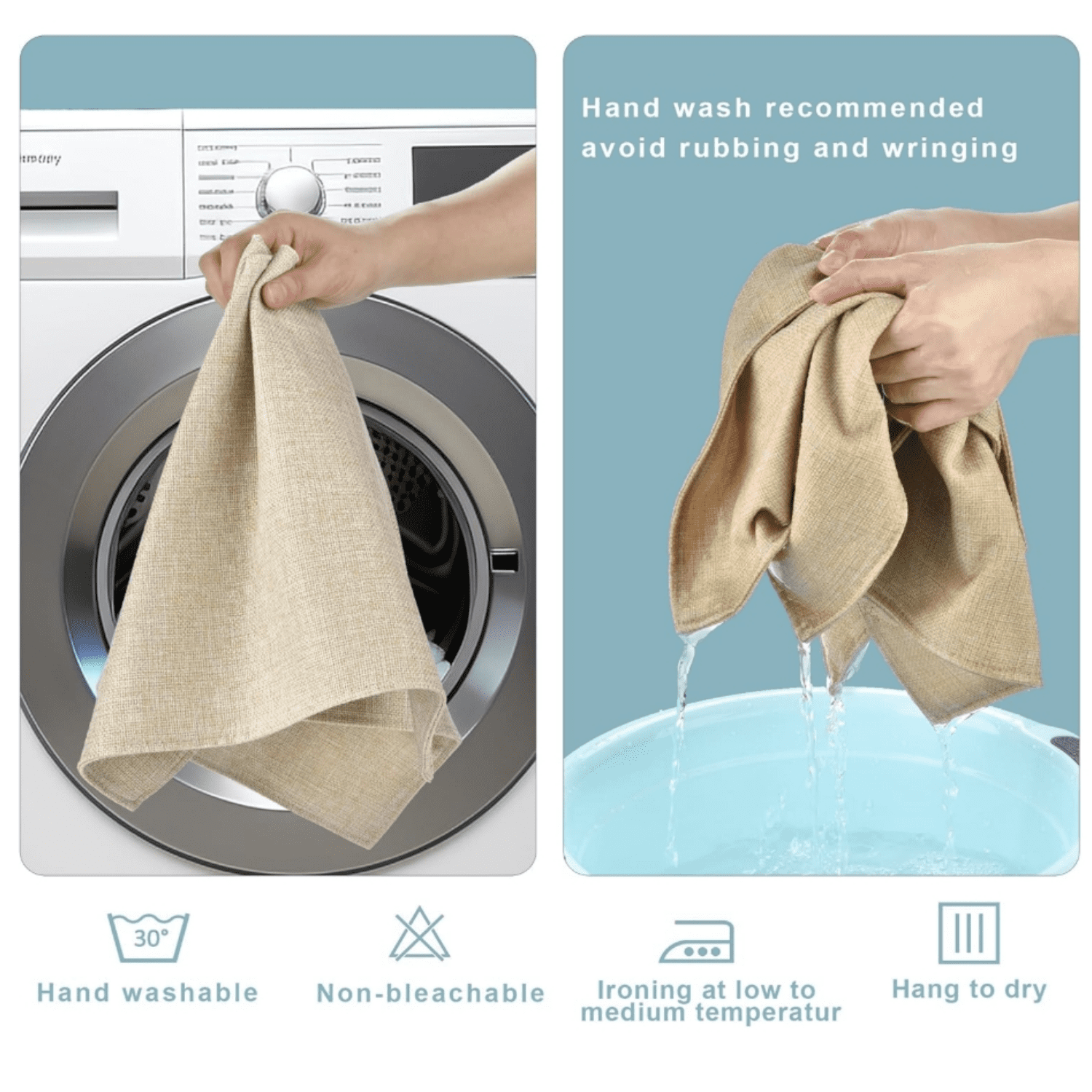Beige Cloth Placemats Set of 6 - Easy to Clean Fabric Table Placemats - Mac Placemats - Heat Resistant Non-Slip Table Mats (Beige, 6)