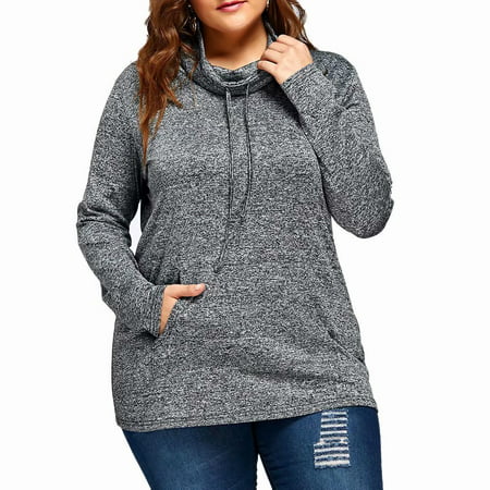 Akoyovwerve Plus Size Women Long Sleeve Loose Hoodie Sweatshirt Jumper Warm Sweater Pullover Tops with Pocket,Gray