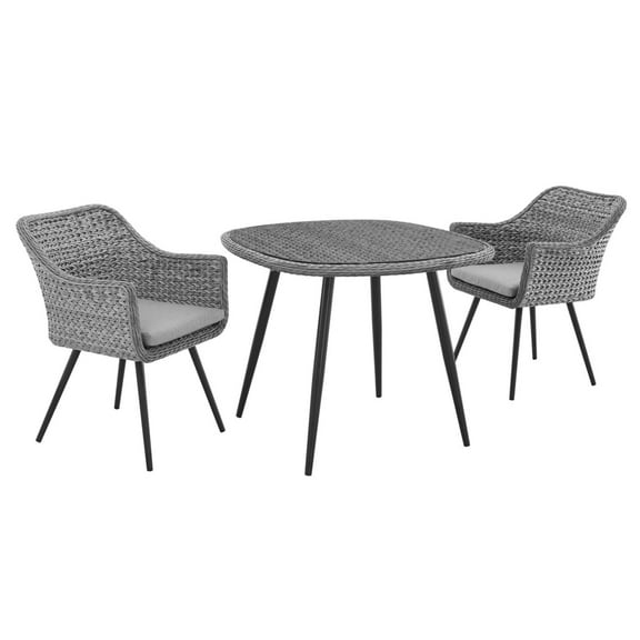 Modway Endeavor 3 Piece Outdoor Patio Wicker Rattan Dining Set in Gray Gray by Modway