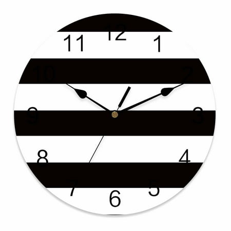 Silent Wall Clocks Battery Operated, Black And White Wide Striped Round Decorative Wall Clock for Living Room Bedroom Kitchen Bathroom Classroom Decor, 12 Inch Geometric