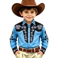 thumbnail image 4 of Likimi Toddler Girls Boys T Shirt Long Sleeved Cowboy Print Lapel Button Down Breathable Soft Tees Light Blue Size 8-9 Years, 4 of 4