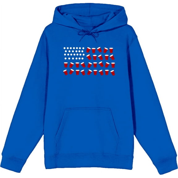 Americana Beer Pong Flag Royal Blue Adult Long Sleeve Hoodie-3XL