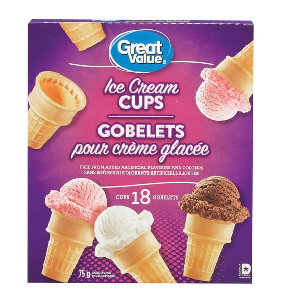 Great Value Ice Cream Cups, 18 Cones, 75 g
