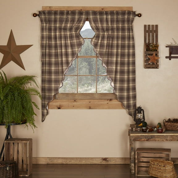 Cozy and Elegance - Rustic 63"x36"x18" Prairie Panel Pair Brown Rod Star Window Curtains