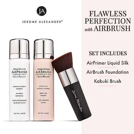 MagicMinerals AirBrush Foundation by Jerome Alexander – 3pc & 5 pc Parent (3 Piece Set, Light Medium)