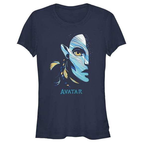 Junior's Avatar: The Way of Water Neytiri Face Logo  Graphic Tee Navy Blue Large