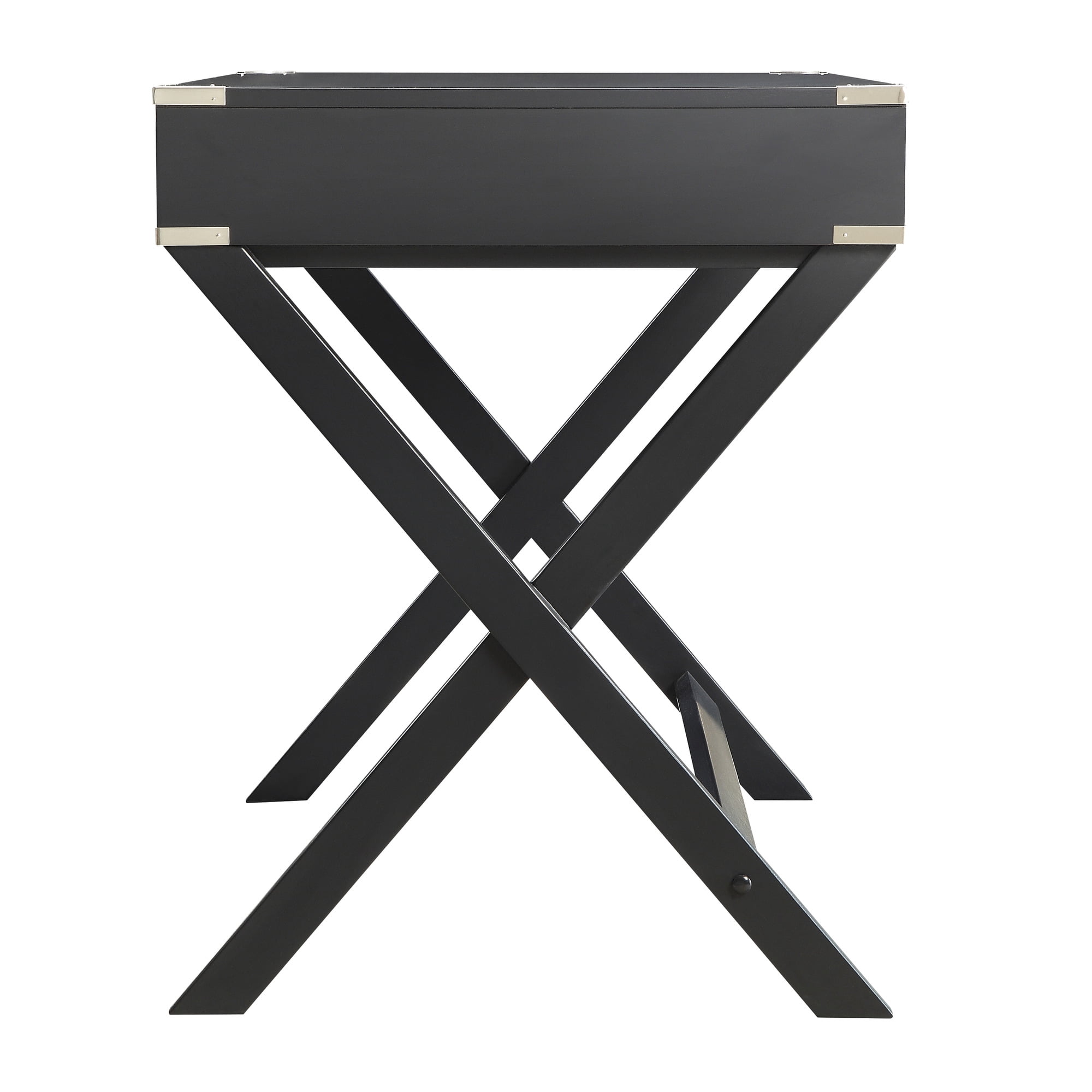 Weston Home Wood X-Base Campaign Writing Desk with Drawers, Vulcan Black