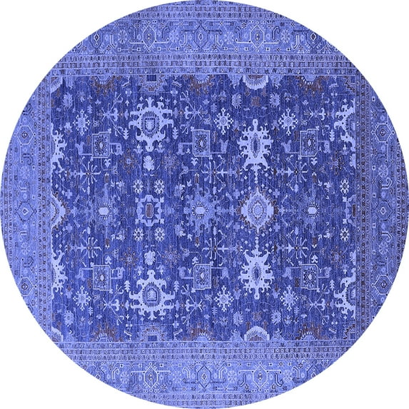 Ahgly Company Machine Washable Indoor Round Oriental Blue Traditional Area Rugs, 4' Round