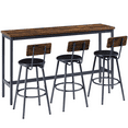 thumbnail image 3 of PAPROOS Long Bar Table Set for 3, 4 Piece Pub Table and Bar Stools PU Upholstered Seat with Backrest, Industrial Counter Height Dining Table and Chairs for Breakfast Nook Bistro, Rustic Brown, 3 of 7