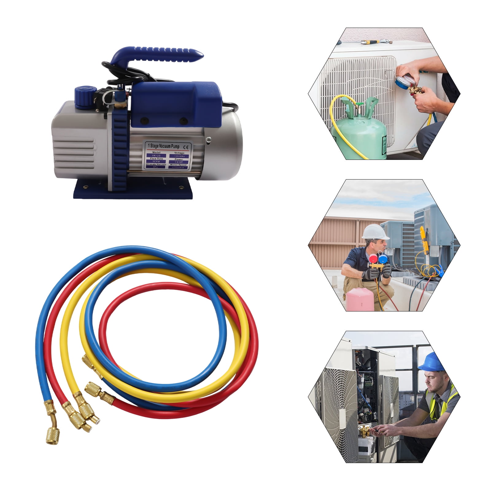 Miumaeov AUTO AC Repair Complete Tool Kit with 1Stage 1/4HP Vacuum