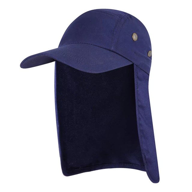 Gorra Militar de Pesca, Canotaje, Senderismo, Ala a Presión, con Oreja y Cuello (Azul Marino)