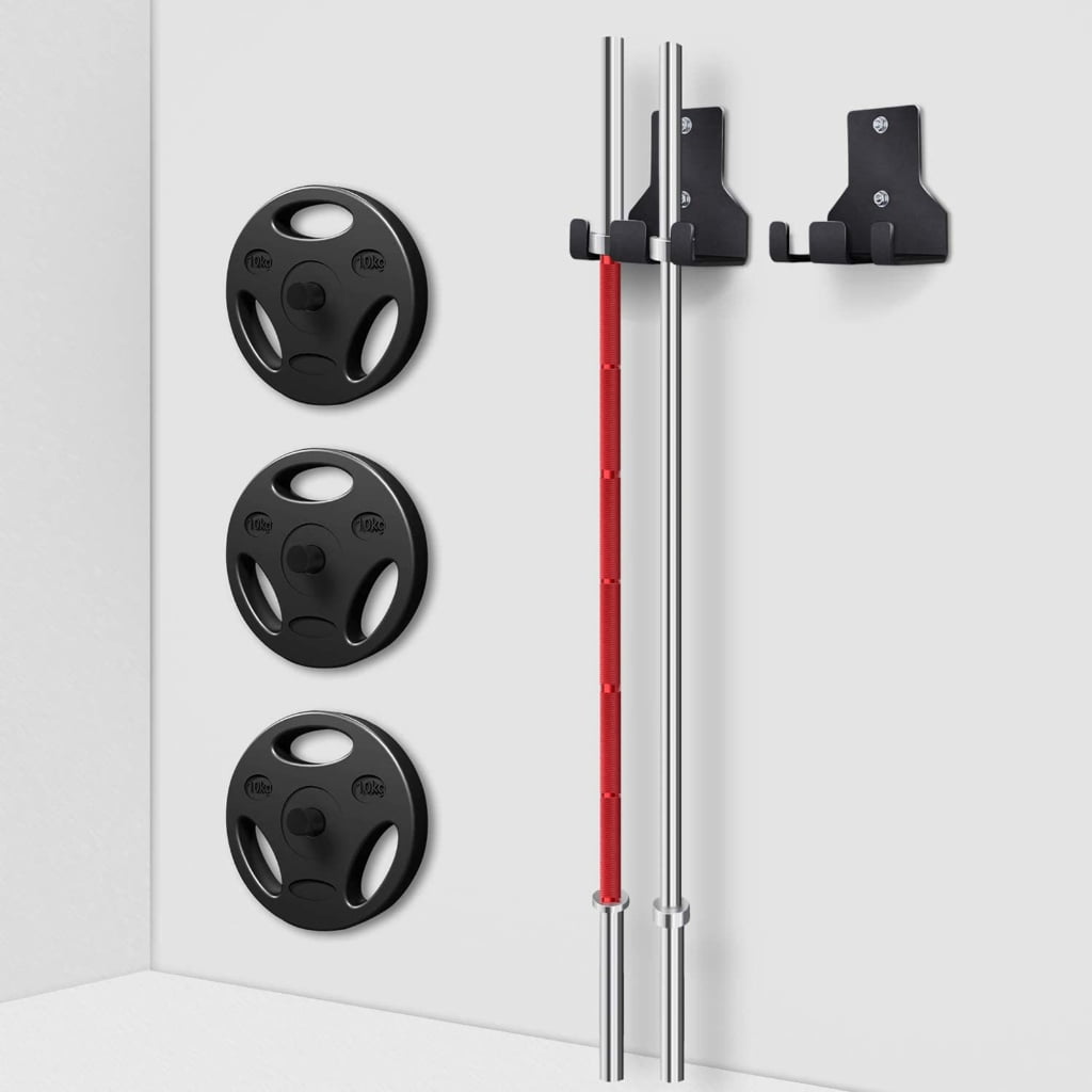 Heavy Duty Barbell Storage Rack Wall Hanger Double Vertical Barbell Holder Gym Dumbbells Rod Stands Fitness Accessories